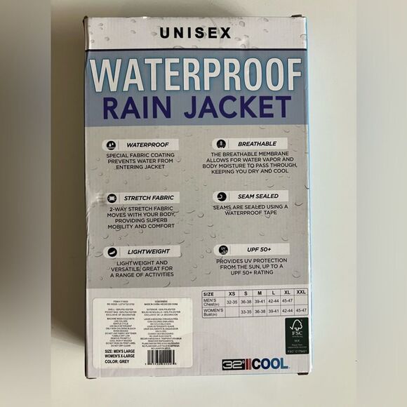 NWT 32 Degrees Cool Unisex Waterproof Rain Jacket - Picture 2 of 9